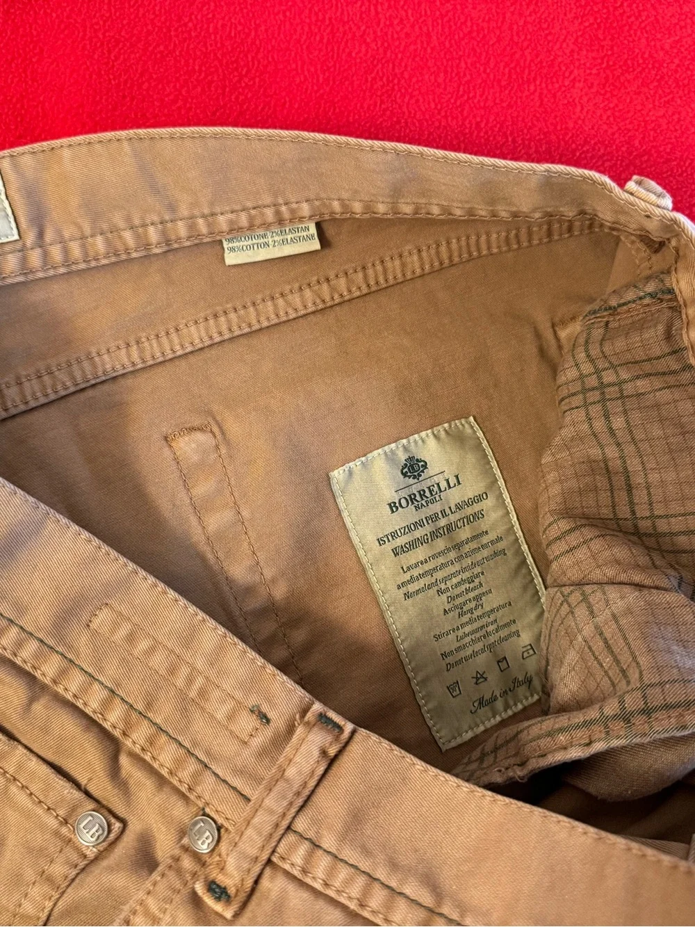 Borrelli Napoli Caracciolo -LB Men's Cotton Beige Khaki Chino Pants Size: 40X31